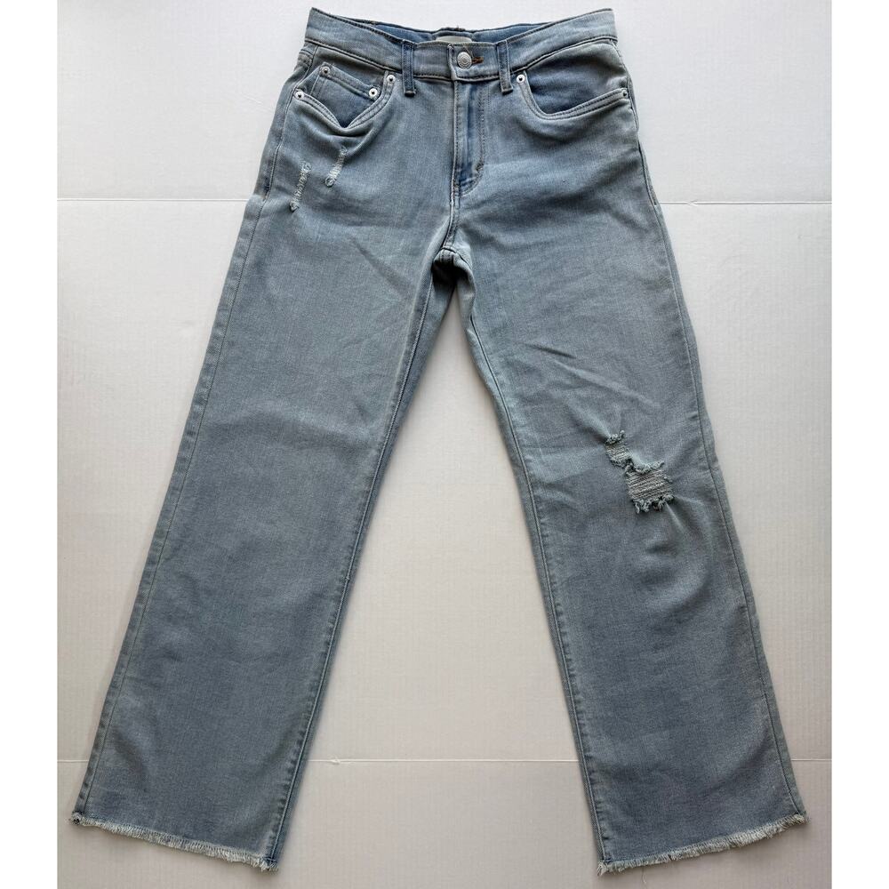 Levi's Wide Leg Jeans Light Wash Distressed Raw Hem Adjustable Waist Girls 14